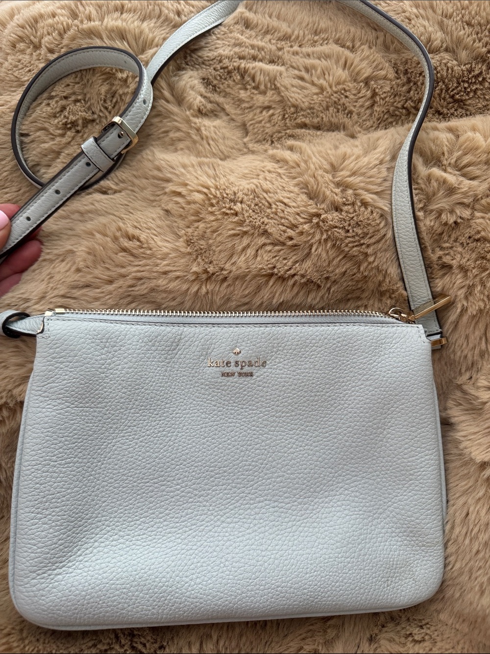 kate spade Pebbled Leather Crossbody in Light blue/Gray with silver Hardware